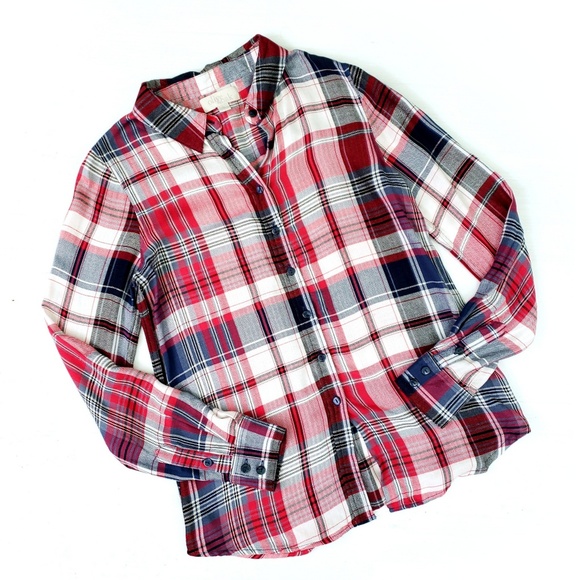 Olive & Oak Tops - Olive & Oak Red Blue Plaid Button Front Top